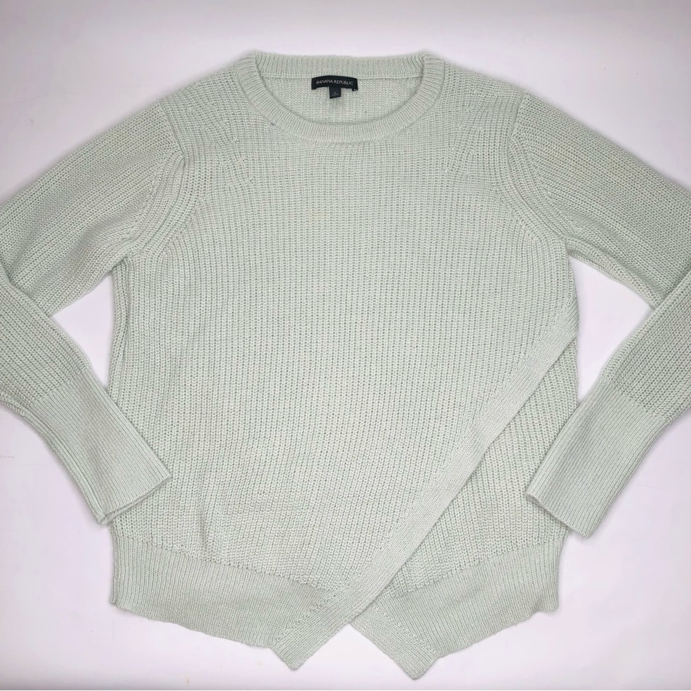 Banana Republic Womens Pullover Sweater Pastel Green Cable Knit Crew Neck, L
